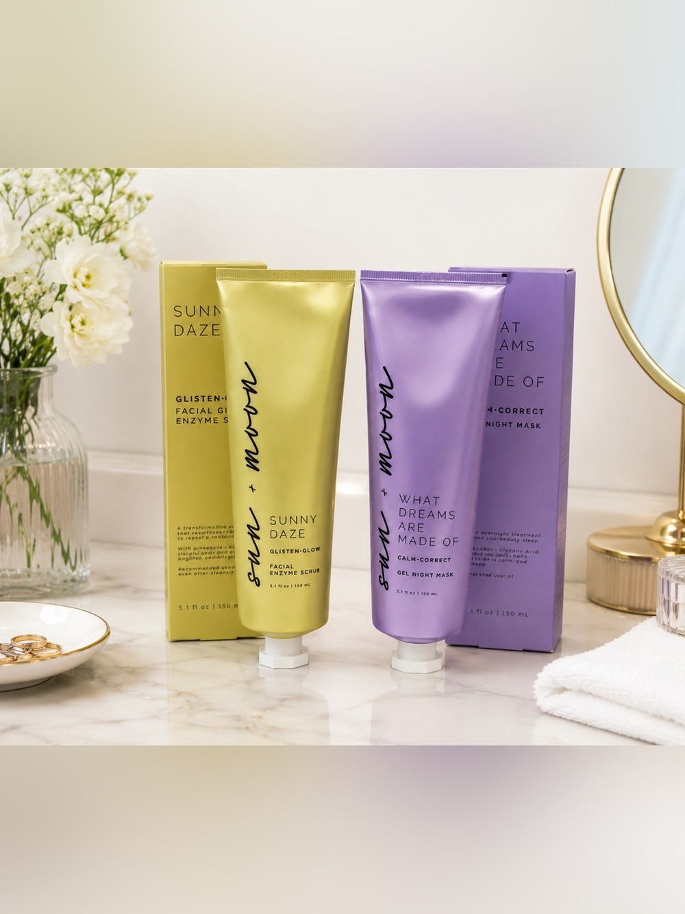 Sun & Moon Skincare Bundle Sunny Daze Scrub & Gel Night Mask Set NIB